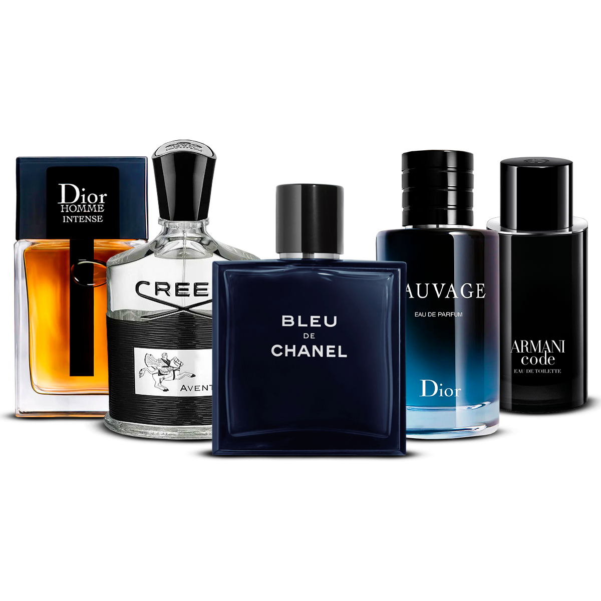 Sada 5 Parfémů – Dior Homme Intense, Creed Aventus, Bleu de Chanel, Sauvage i Armani Code [100 ml každý]